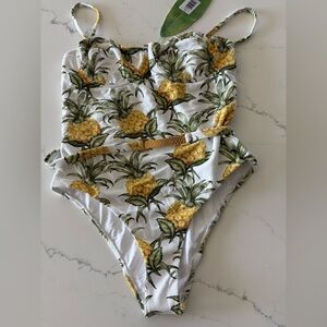 FARM Rio Off-White Pineapple One-Piece Swimsuit with Yellow and Green Print